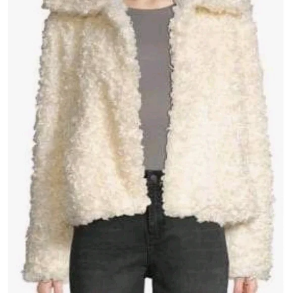Vigoss Soft Curly Faux Lamb Teddy Cream Jacket Waist Coat Size L - Picture 8 of 9